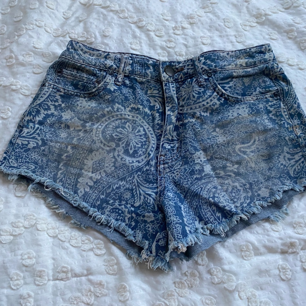 Free People printed denim shorts